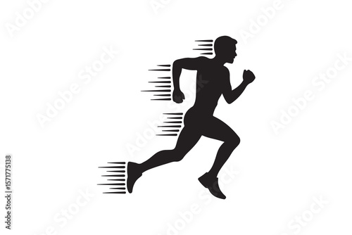 Silhouette of a Man Running at High Speed.A dynamic silhouette of a man running at high speed, with speed lines indicating rapid motion.