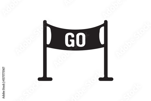 Simple black and white graphic of a start gate with the word "GO".A bold, black and white graphic of a start gate.