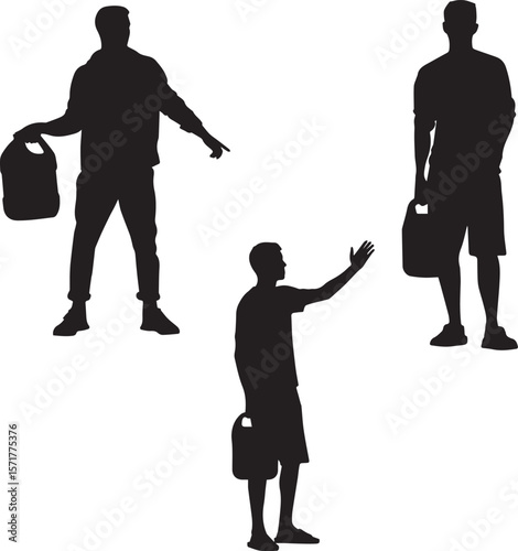 Silhouettes of People Holding Bags or Containers in Various Poses for Carrying, Delivery, or Transportation - Concept of Moving, Supply, and Practical Tasks