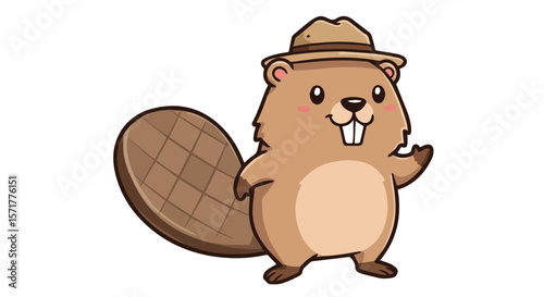 Smiling Beaver Wearing a Hat
