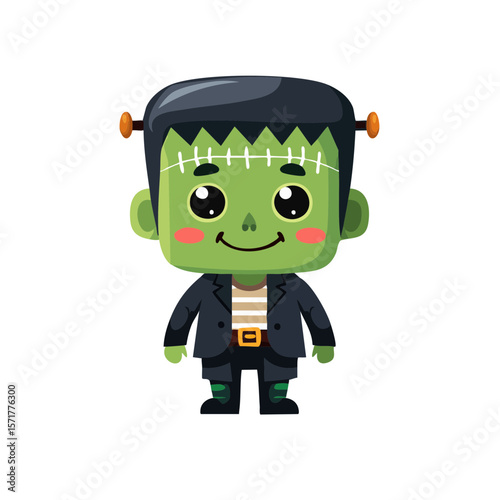 Cute Cartoon Frankenstein Halloween Monster Character Icon Isolated on a Transparent Background 