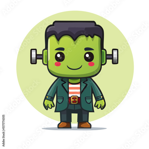 Cute Cartoon Frankenstein Halloween Monster Character Icon Isolated on a Transparent Background 