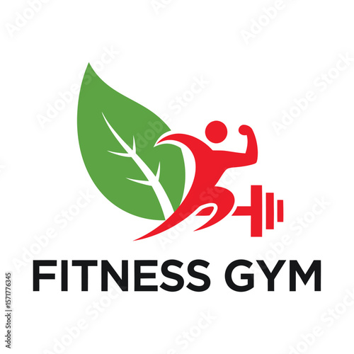 Fitness logo with leaf and athlete figure symbolizing natural health and eco-lifestyle