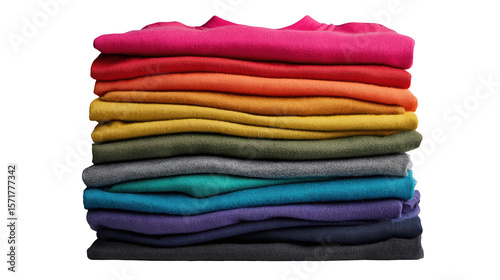 A neatly stacked pile of colorful folded sweaters against a black background