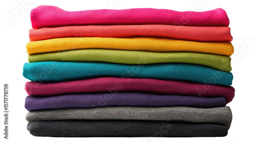 A stack of folded colorful fabrics in various shades and textures on black background