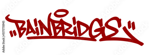 Canvas Print Bain bridge graffiti tag in bold red lettering on white background