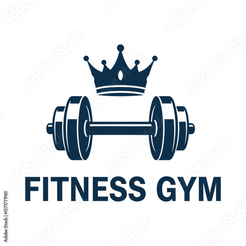 Barbell with crown symbolizing premium fitness. Ideal for top-tier gym branding