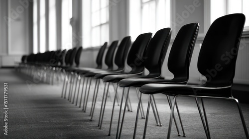 Empty chairs in a long row
