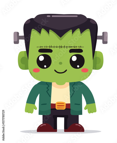 Cute Cartoon Frankenstein Halloween Monster Character Icon Isolated on a Transparent Background 