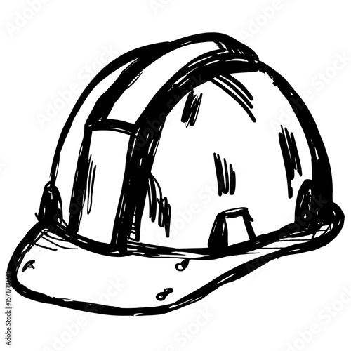 Construction hard hat sketch in black and white design  