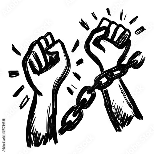 Hands breaking free from chains in a symbol of freedom  