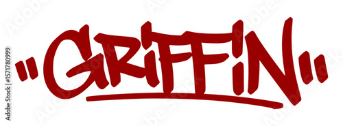 Griffin graffiti tag in bold red lettering on white background. Clean urban style, perfect for southern culture, music, and creative street art projects.
