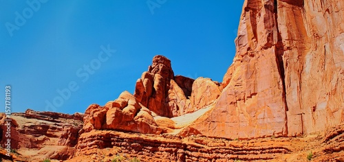 Rock walls and formations of beautiful Arches National Park in Utah