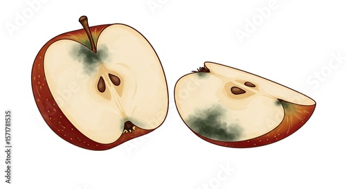 Ripe Red Apple Half and Slice Isolated on White Background for Healthy Food Concepts