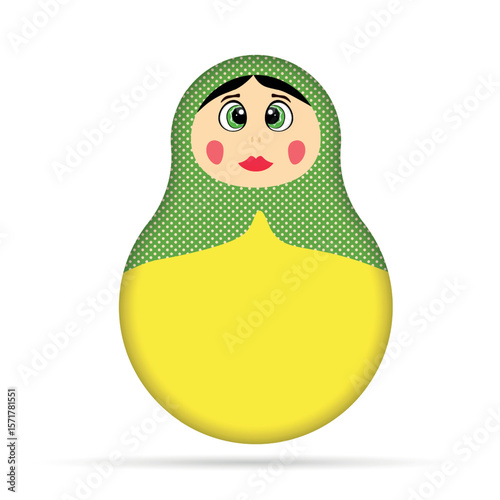 Russian Matryoshka. Traditional Russian folklore dolls with big eyes and lips. Babushka doll with hohloma, traditional painted floral pattern. Hand drawn vector illustration.