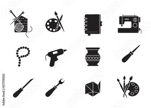 Arts and Crafts Tools vector Icons set. Diy modern icon set. Pictograms of craft, homemade, diy crafts, handcraft, workshop. Handcraft linear icon pack.