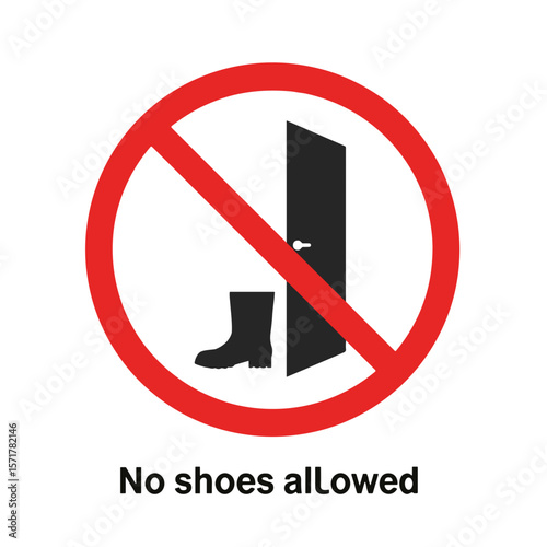 Prohibitory sign "No entry in shoes". SVG on a transparent background, intended for public places and urban environment.