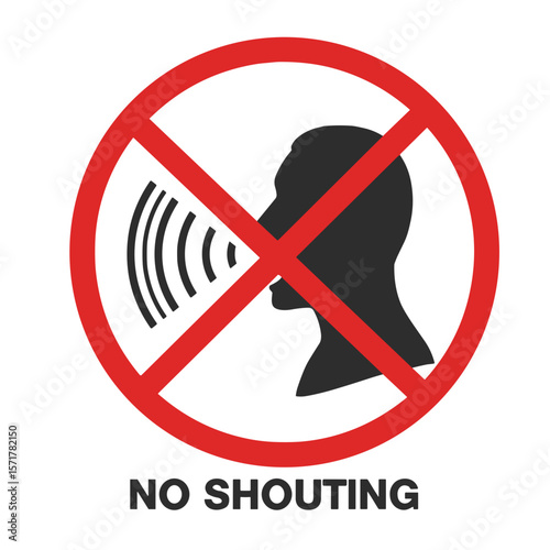 Prohibitory sign indicating no shouting with graphic illustration. SVG on a transparent background, intended for public places and urban environment.