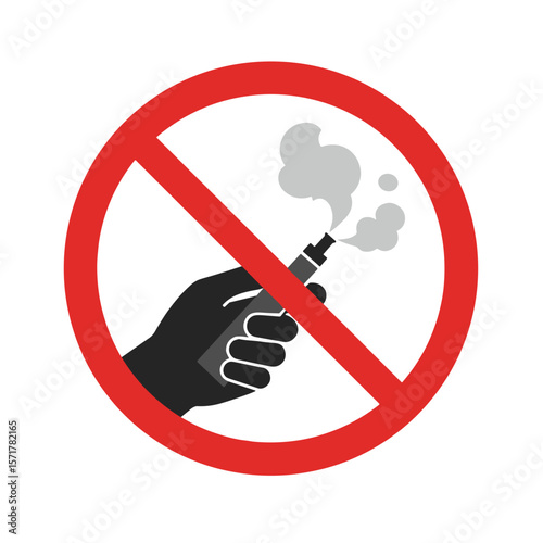 Prohibitory sign "No E-Cigarettes" with Hand Holding Vape and Smoke. SVG on Transparent Background, Designed for Public Places and Urban Environments.