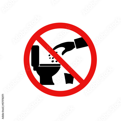 Prohibitory sign "do not throw garbage in the toilet". SVG on a transparent background, intended for public places and urban environment.