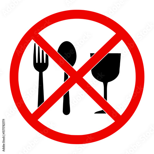 Prohibition sign prohibiting eating and drinking in public places. SVG on a transparent background, intended for public places and urban environments.