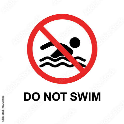 Prohibitory sign indicating 'Do Not Swim', SVG on transparent background ,  intended for public places and urban environment