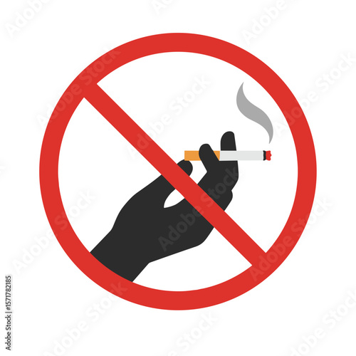 No smoking sign with hand holding cigarette in prohibition symbol  . SVG on a transparent background, intended for public places and urban environments.
