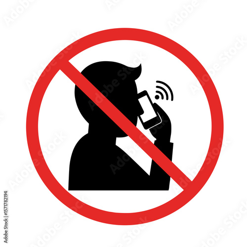 No talking on mobile phone prohibition sign in red circle  . SVG on a transparent background, intended for public places and urban environments.