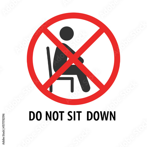 Prohibitory sign indicating no sitting. SVG on transparent background, intended for public places and urban environment