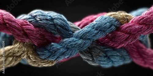 Unity in Diversity: Intertwined Ropes Symbolizing Teamwork and Leadership Strength in Business Partnerships