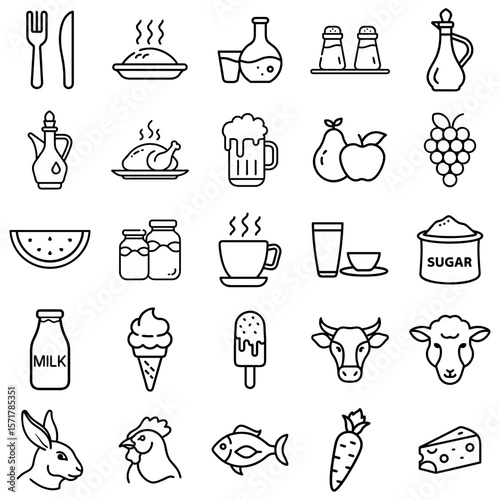 Collection of pictograms dedicated to food and drink.
