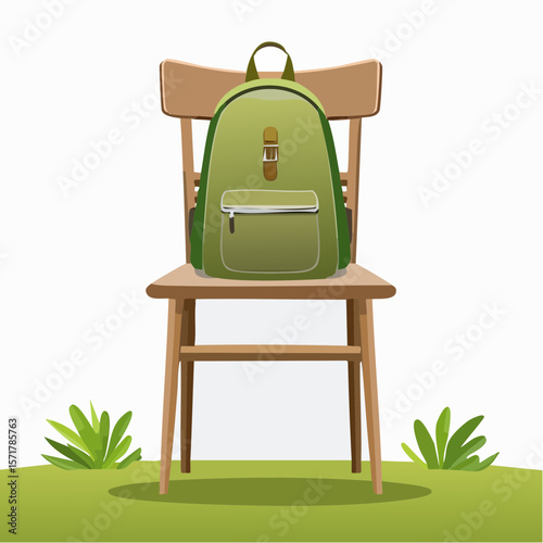 Backpack on chair – Canvas backpack draped over a dining chair.

