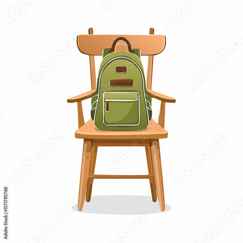 Backpack on chair – Canvas backpack draped over a dining chair.

