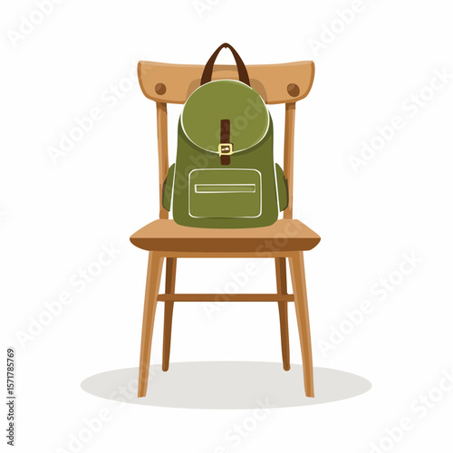 Backpack on chair – Canvas backpack draped over a dining chair.

