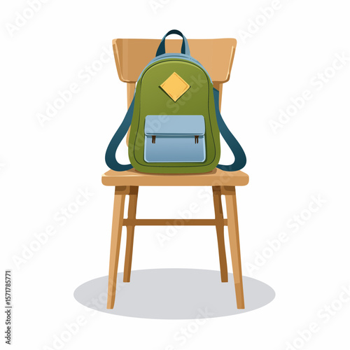 Backpack on chair – Canvas backpack draped over a dining chair.

