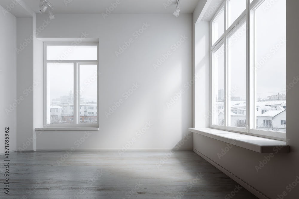 Fototapeta premium Minimalist Room Corner with White Wall - Spacious Interior Design for Modern Living Spaces