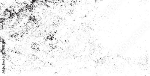 Monochrome texture composed of irregular graphic elements. Distressed uneven grunge background. Abstract vector illustration. Overlay for interesting effect and depth. Isolated on white background.