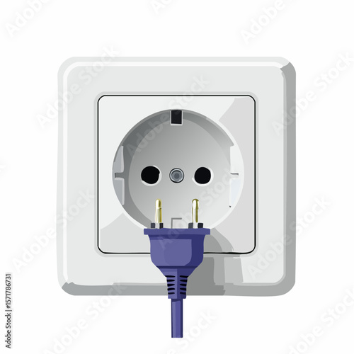 Wall outlet with plug – Single plug inserted into a white socket.


