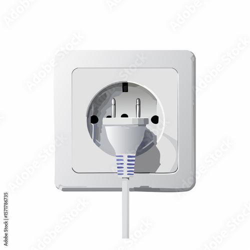 Wall outlet with plug – Single plug inserted into a white socket.

