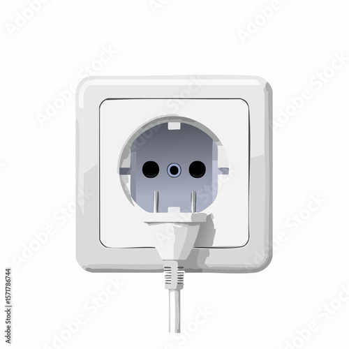 Wall outlet with plug – Single plug inserted into a white socket.

