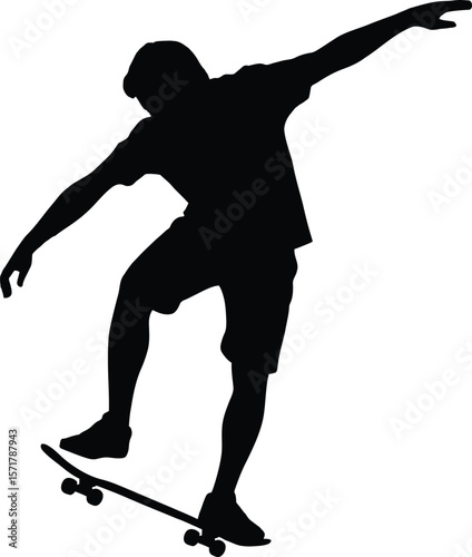 Silhouette of Skateboarder Doing Trick – Black Vector Skating Illustration