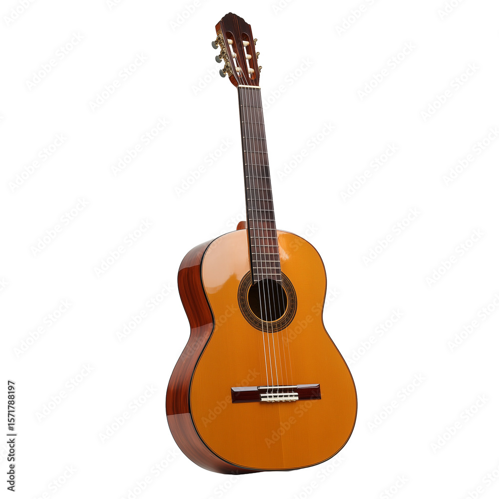 Naklejka premium Classical acoustic guitar isolated on transparent background png 