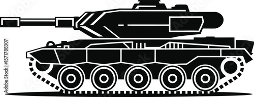 Silhouette of Military Tank Side View – Black Vector War Vehicle Illustration