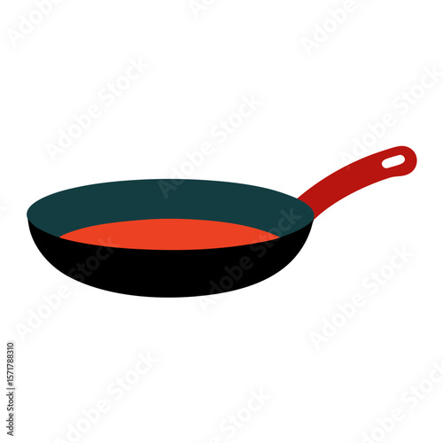 red frying pan on a white background