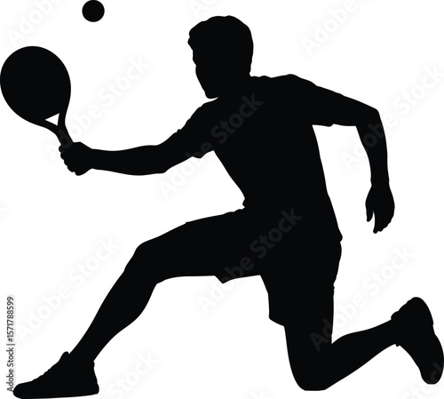 Silhouette of Tennis Player in Mid-Air Shot – Vector Sports Graphic