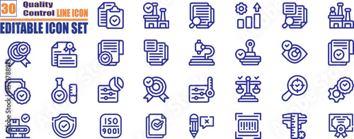 Quality control icon set. Containing inspection, evaluation, product, quality assurance, process, testing and more.