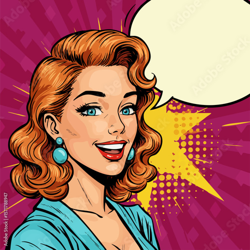 Retro pop art woman with speech bubble. Vector illustration, EPS 10 version.