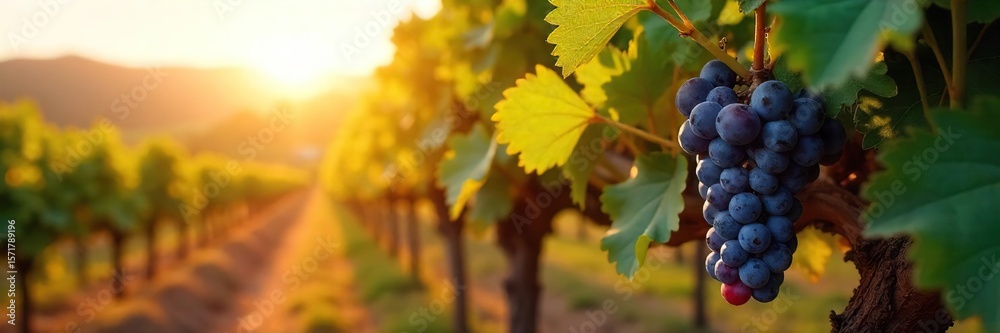 Sun-Kissed Grapes Ready for Harvest Golden Sunlight Bathes a Picturesque Vineyard, Promising a Rich Vintage Sun-Kissed Grapes Ready for Harvest Golden Sunlight Bathes a Picturesque Vineyard, Promising a Rich Vintage