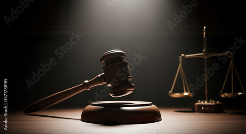 Gavel and scales of justice in dramatic lighting