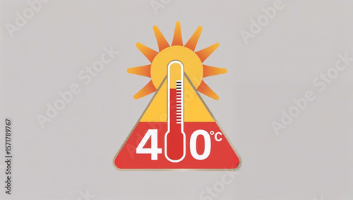 Hitzewarnung – Vektor-Grafik mit Sonne, Warnschild und Thermometer